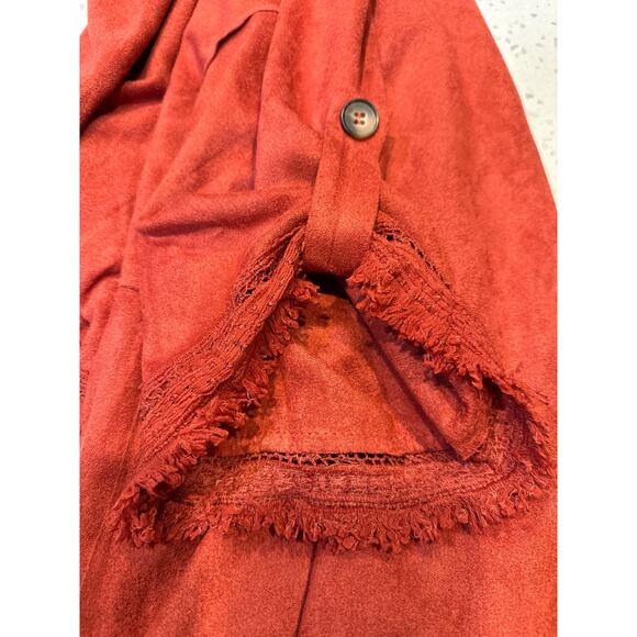 Davi & Dani Faux Suede Kimono Cardigan Boho Fringe Crochet Lace Rust NEW Size L - Picture 15 of 15